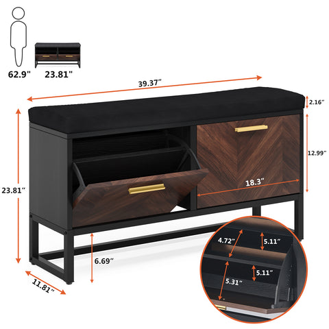 Size chart image for Entryway Shoe Storage Bench, Hallway Shoe Organizer with 2 Flip Drawers Tribesigns.