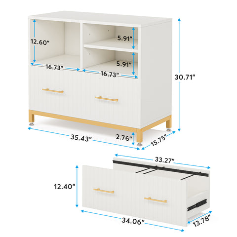 Dimensions of Tribesigns's Lateral File Cabinet Printer Stand with Drawer & Open Storage Spaces.
